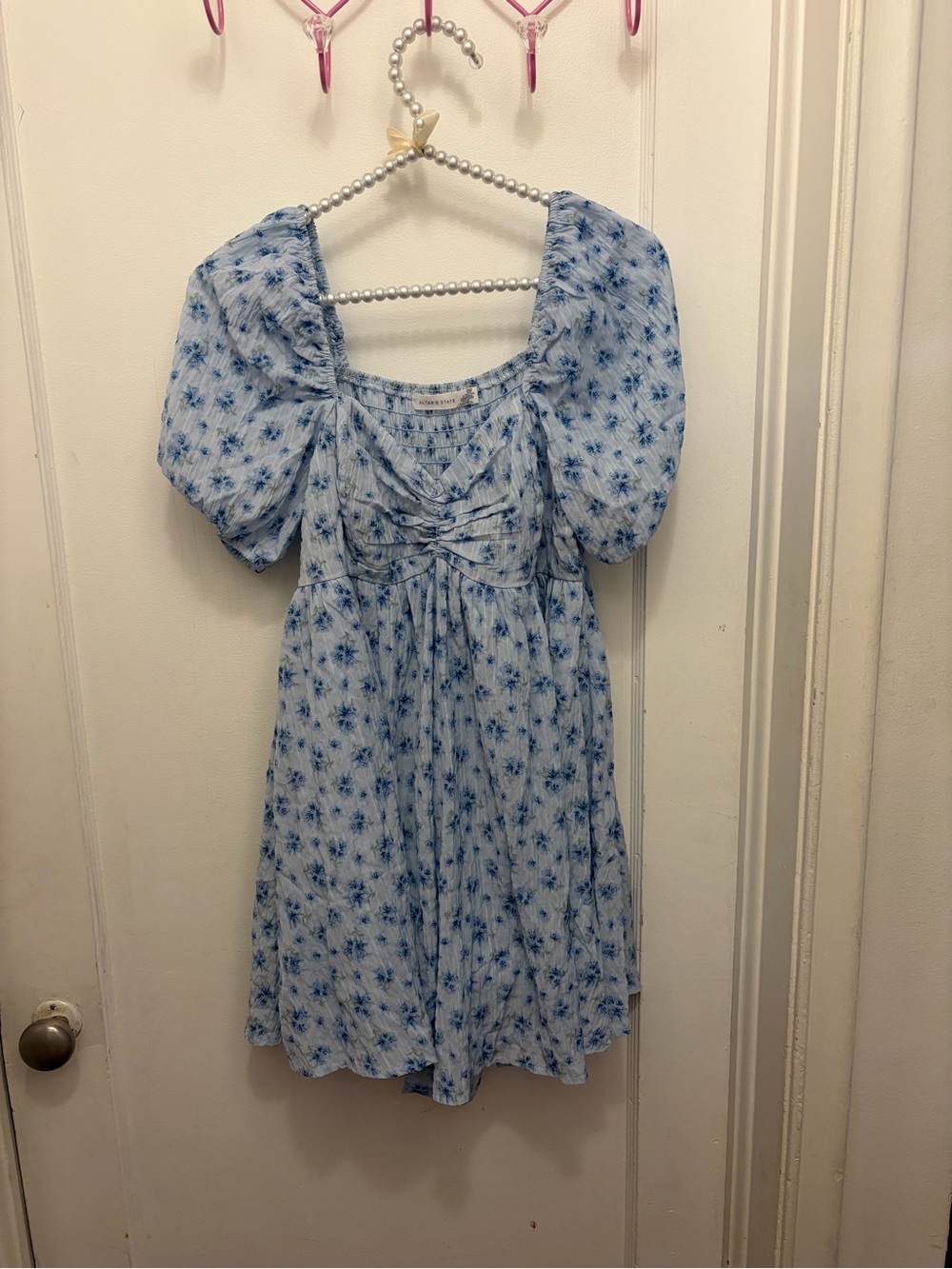 Alter’d state blue flower romper with puff sleeves size M